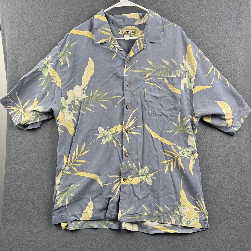 Tommy Bahama Shirt Mens Extra Large Gray Silk Floral Hawaiian Button Up Camp